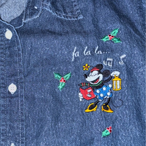 Vintage 90s Disney Mickey Embroidered Button Down Denim Shirt Girls Medium - Picture 5 of 6